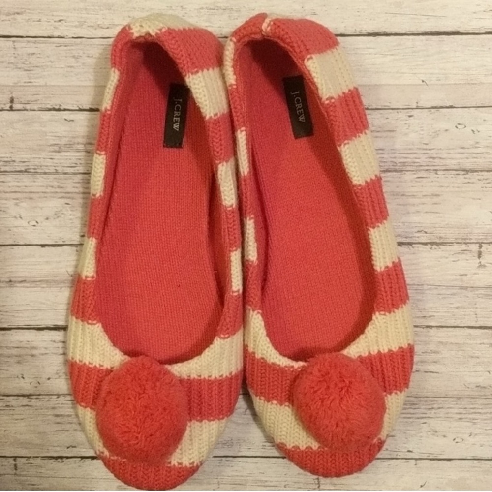 J. Crew Women's Pink and Cream Wool Striped Slippers Size 8